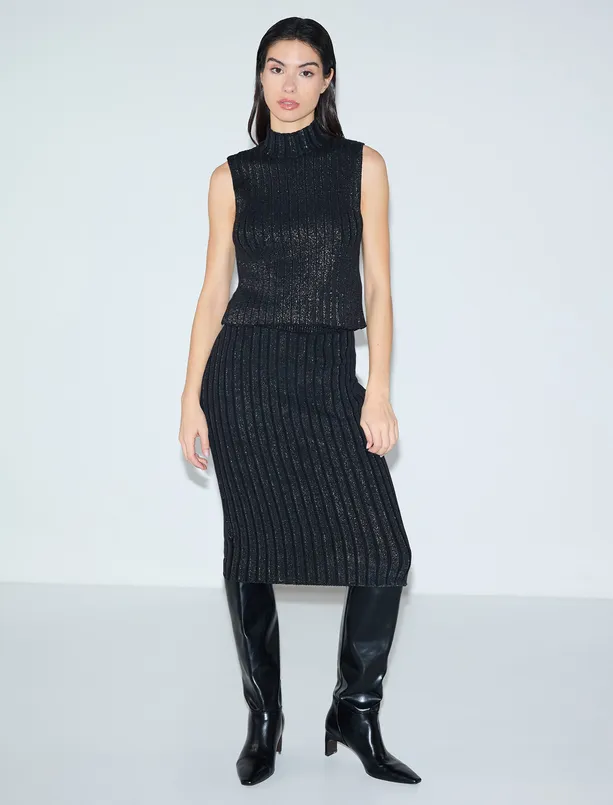 Bayan  Normal Bel Pamuklu Midi Triko Etek