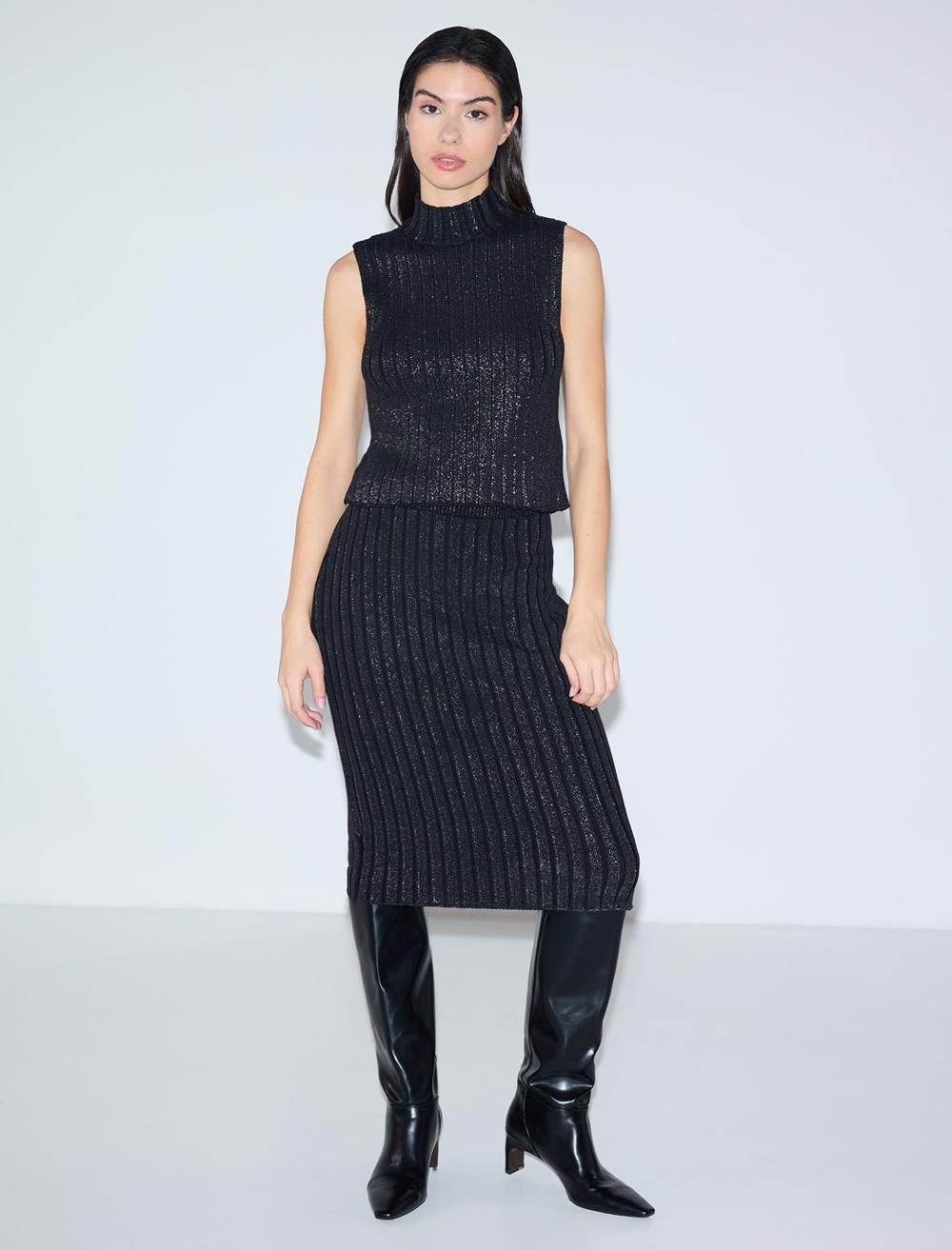 Normal Bel Pamuklu Midi Triko Etek