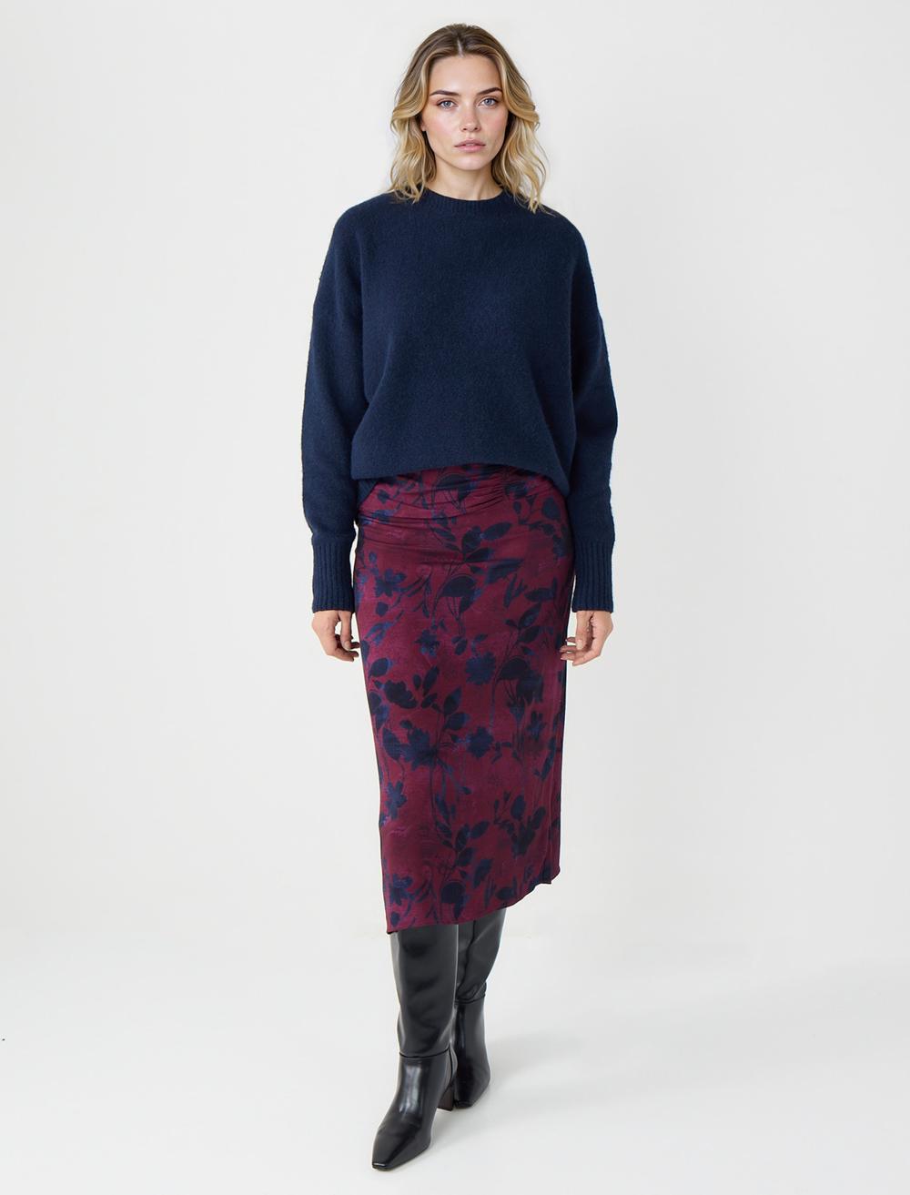 Rahat Kesim Normal Bel Çiçek Desenli Midi Etek