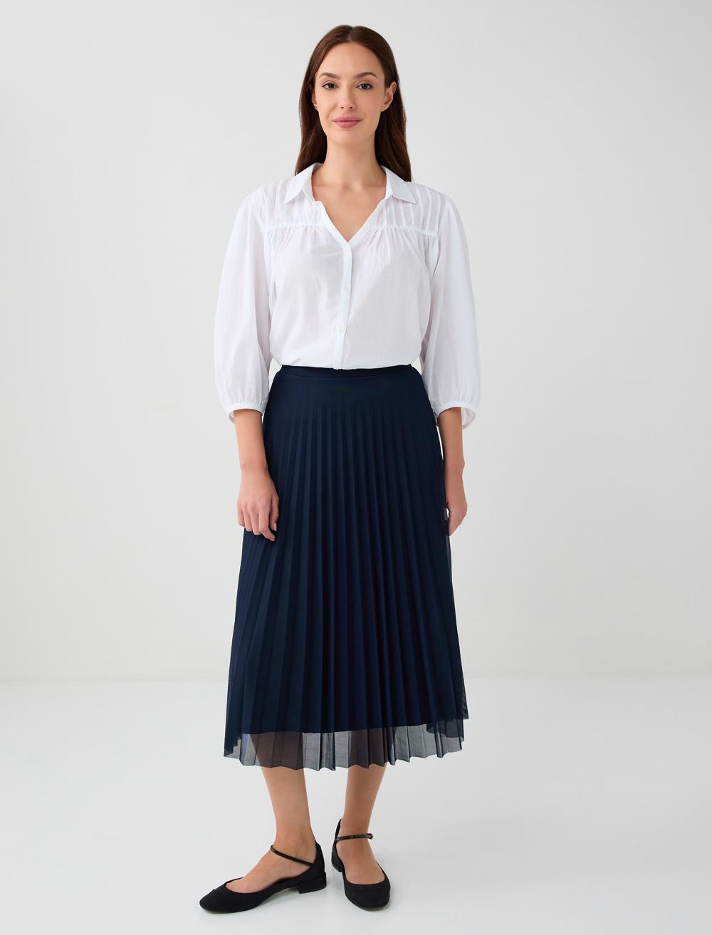 Yüksek Bel Piliseli Rahat Kesim Midi Etek