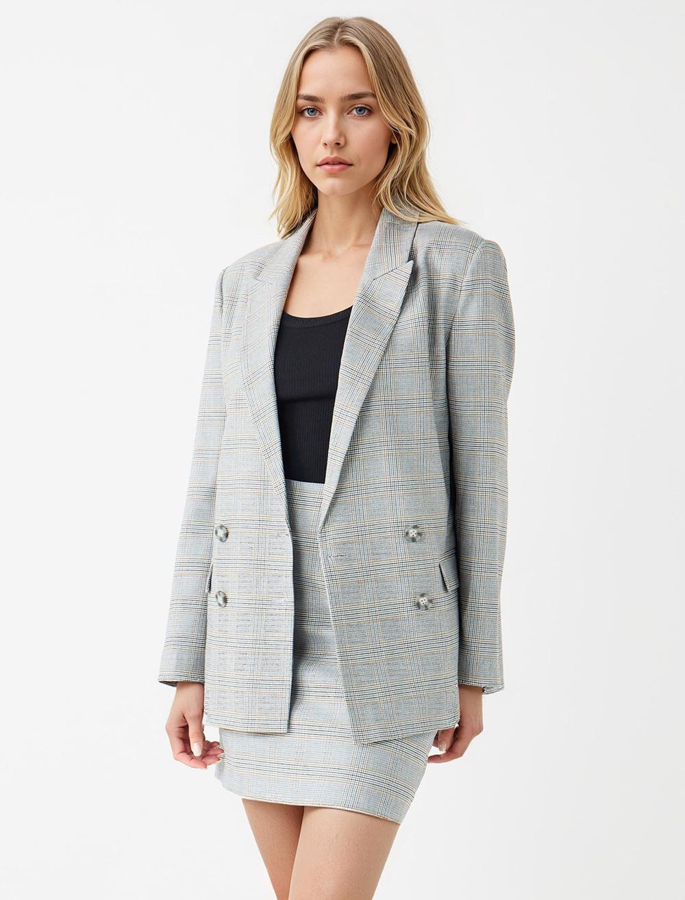 Dar Kesim Normal Bel Ekose Desenli Mini Etek