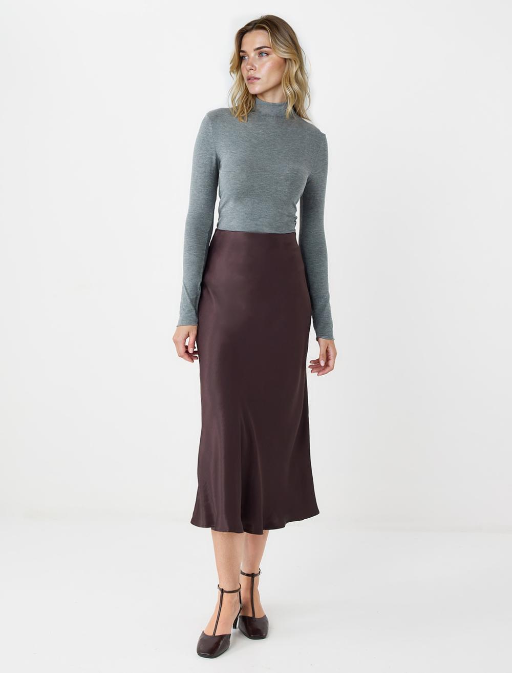 Dar Kesim Normal Bel Midi Saten Etek