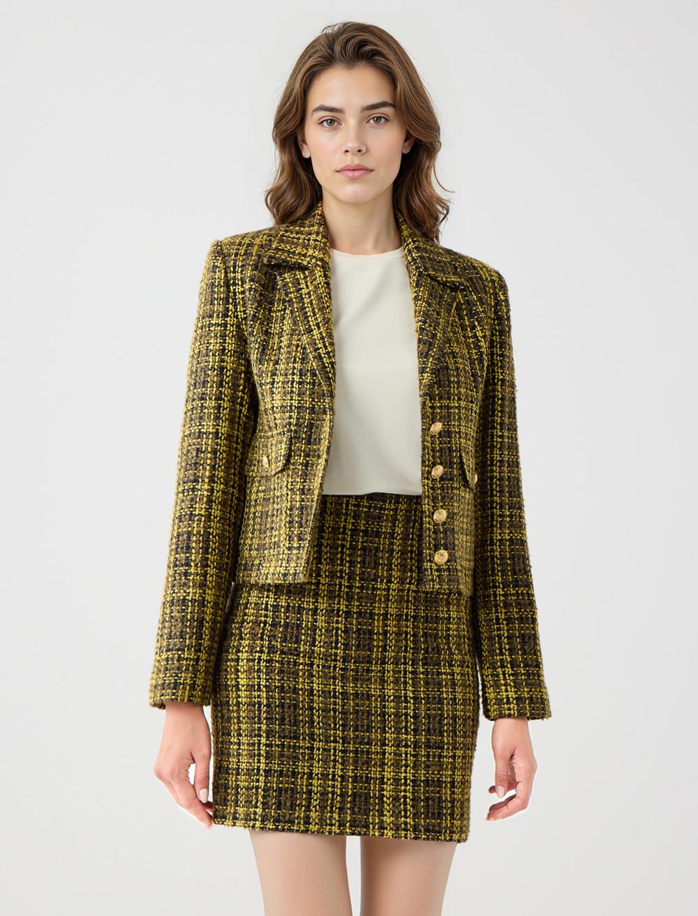 Ekose Desenli Mini Tüvit Etek