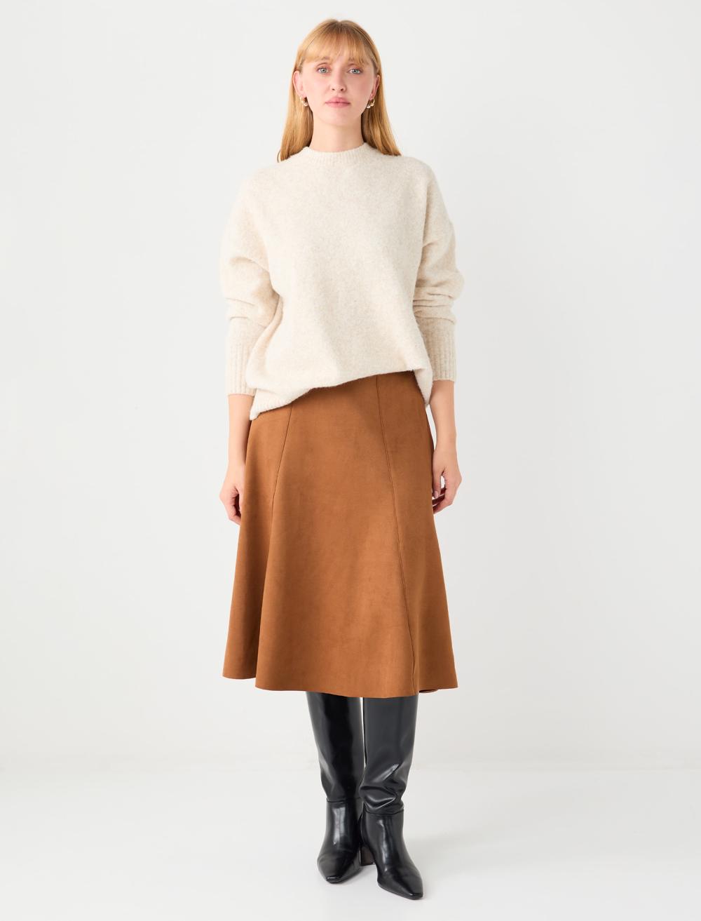 Rahat Kesim Normal Bel Süet Örme Etek