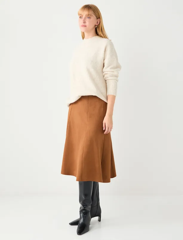 Bayan Kahverengi Rahat Kesim Normal Bel Süet Örme Etek