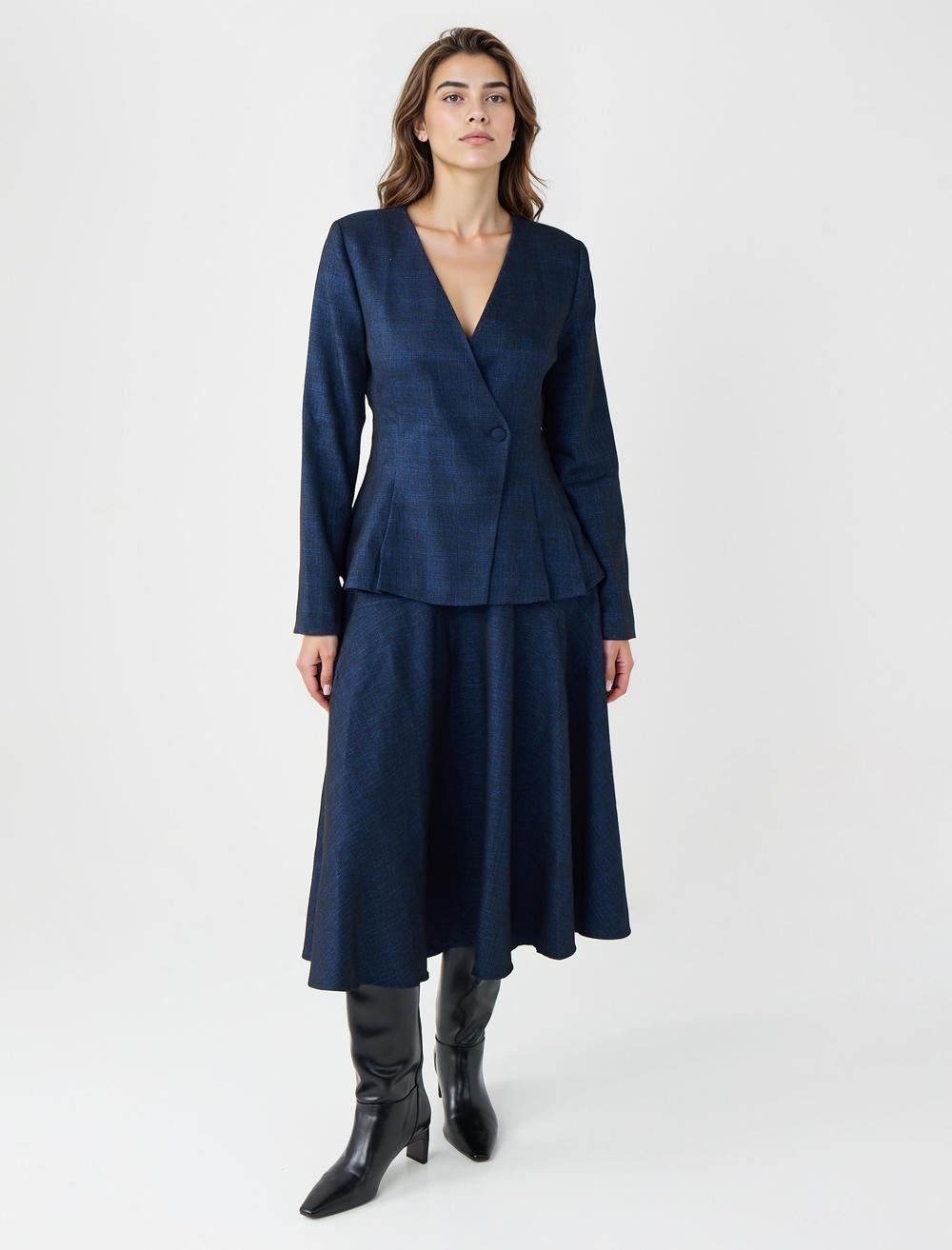 Rahat Kesim Yüksek Bel Midi Dokuma Etek