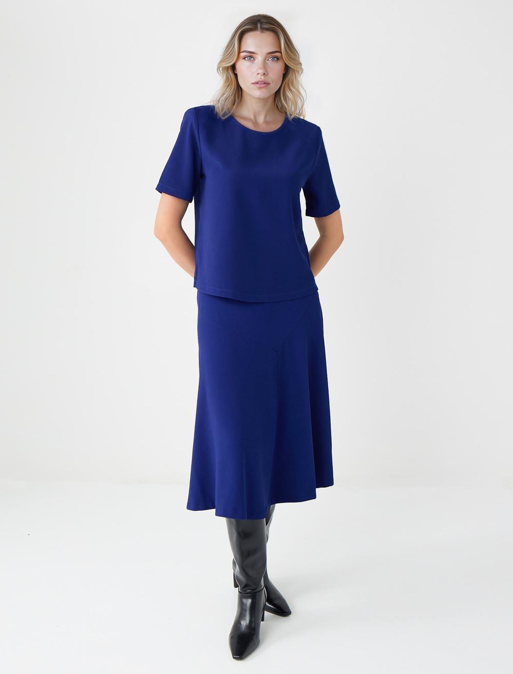 Düz Kesim Normal Bel Dokuma Midi Etek