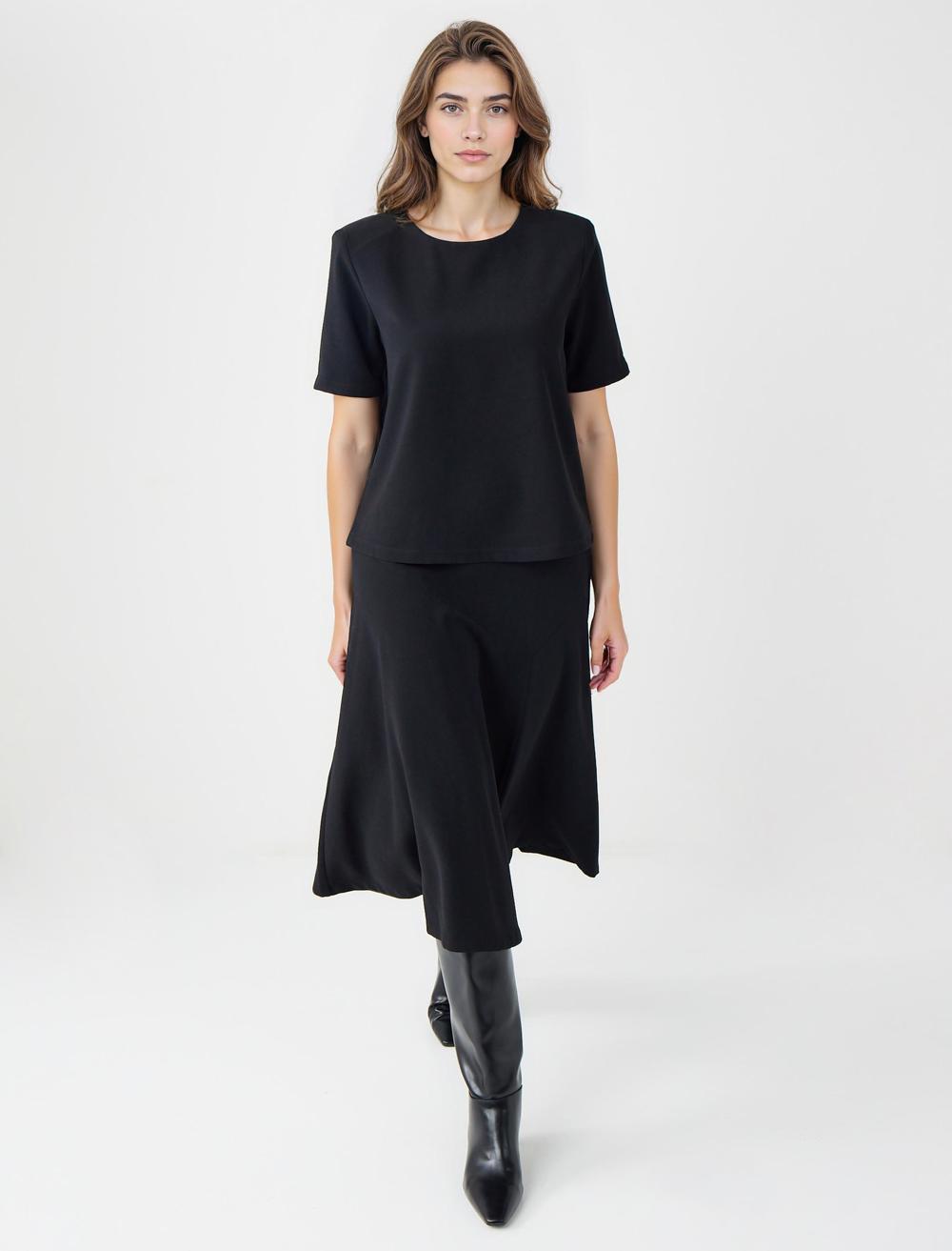 Düz Kesim Normal Bel Dokuma Midi Etek