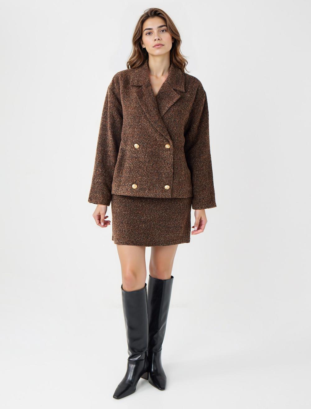 Dar Kesim Normal Bel Kaşe Mini Etek