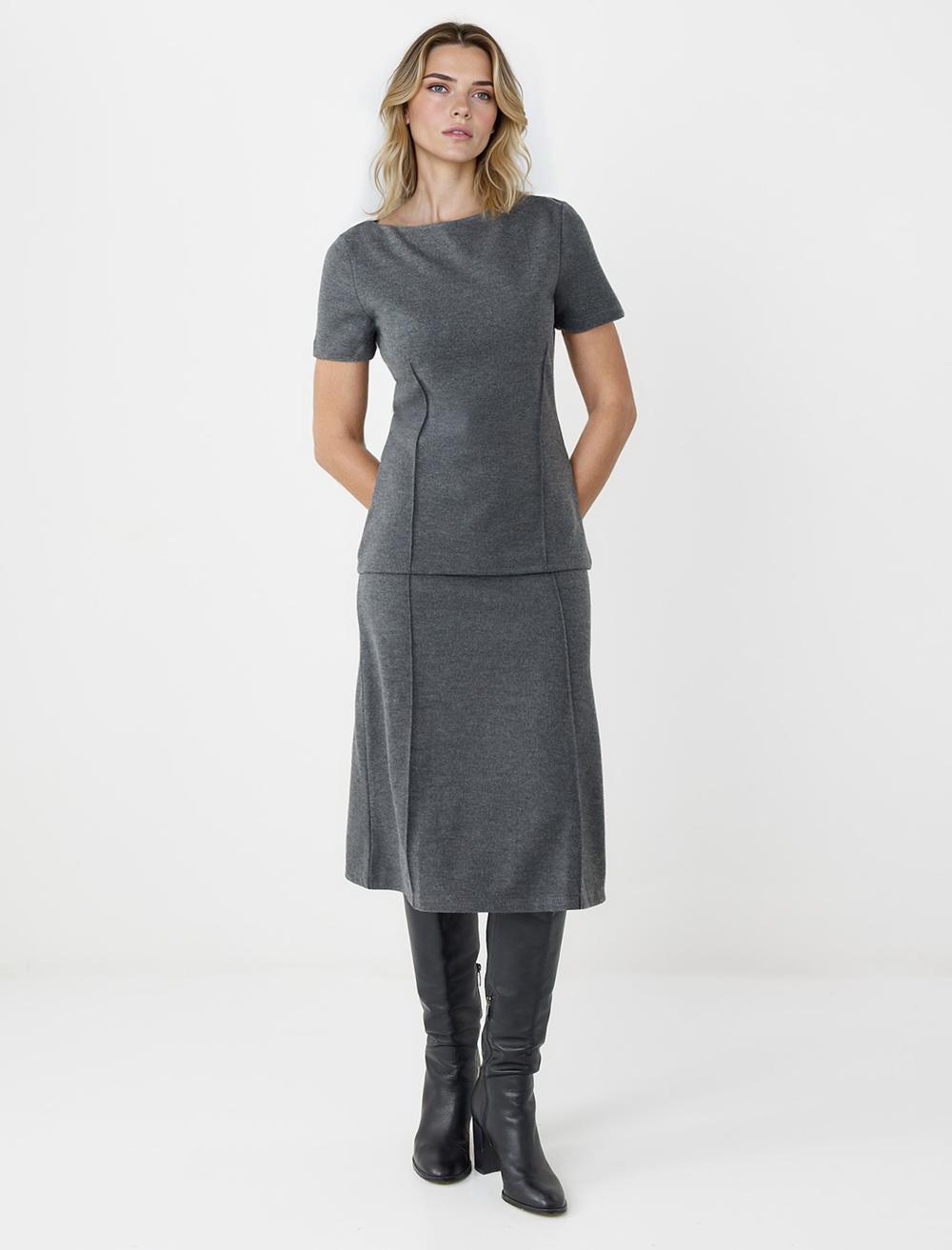 Yüksek Bel Yumuşak Dokulu Midi Örme Etek