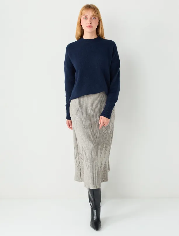 Bayan  Normal Bel Piliseli Yumuşak Dokulu Örme Midi Etek