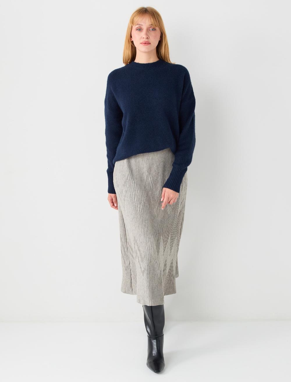 Normal Bel Piliseli Yumuşak Dokulu Örme Midi Etek