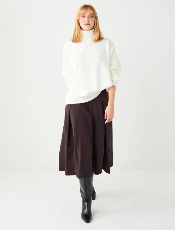 Bayan  Rahat Kesim Normal Bel Midi Dokuma Etek