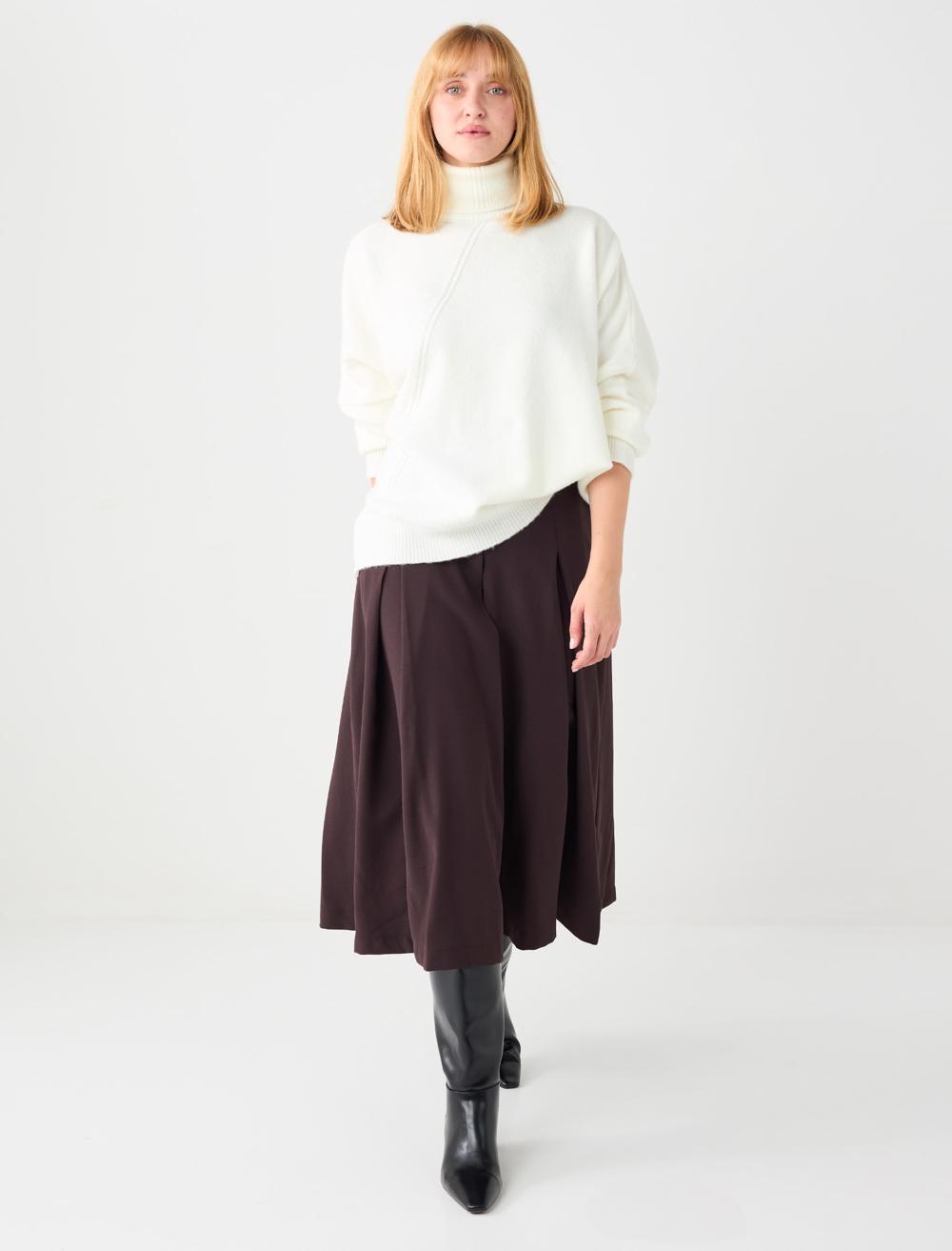 Rahat Kesim Normal Bel Midi Dokuma Etek