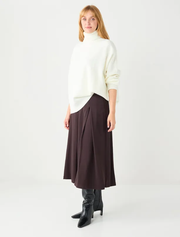 Bayan Kahverengi Rahat Kesim Normal Bel Midi Dokuma Etek