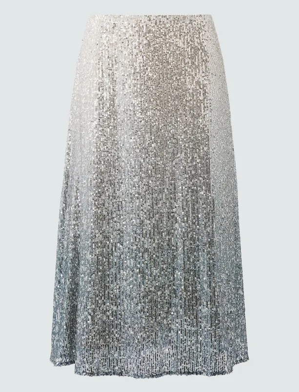 Bayan Gri Düz Kesim Normal Bel Payetli Midi Etek