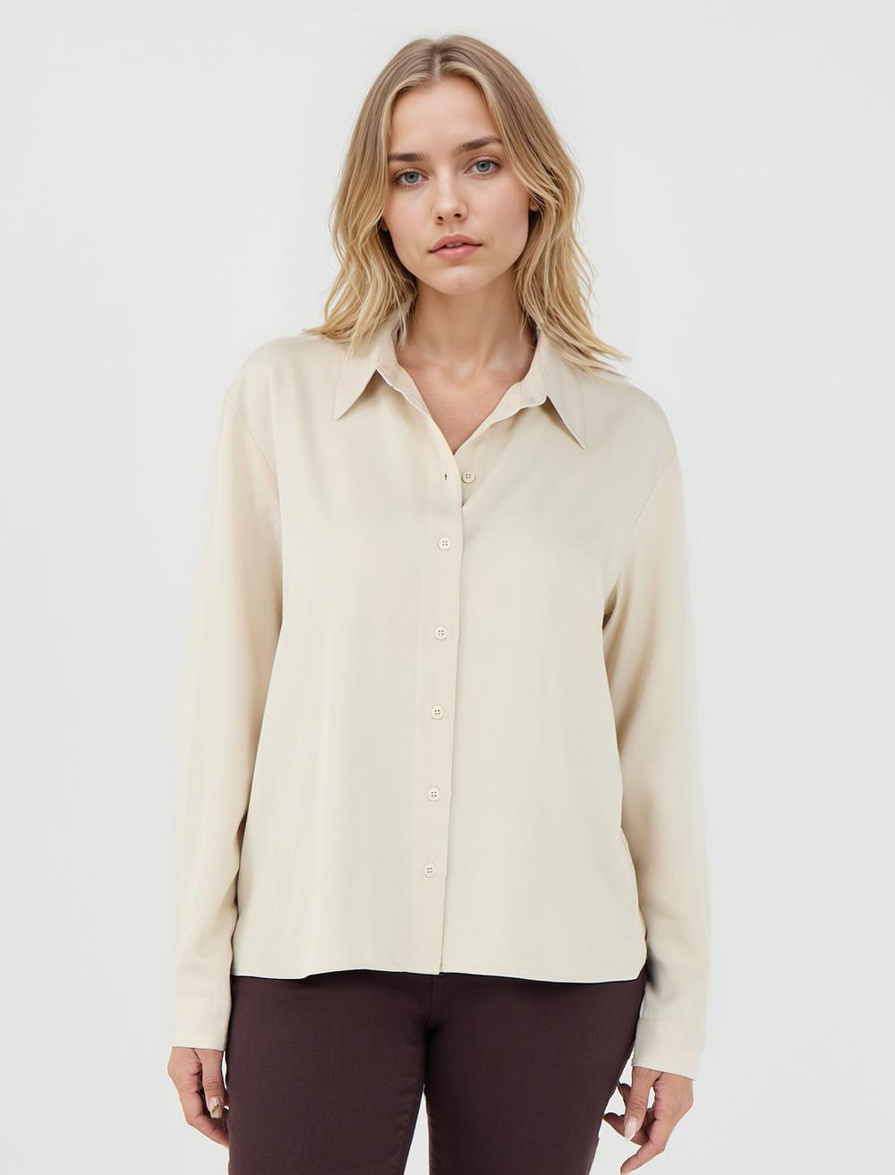 Uzun Kollu Düz Kesim Dokuma Gömlek