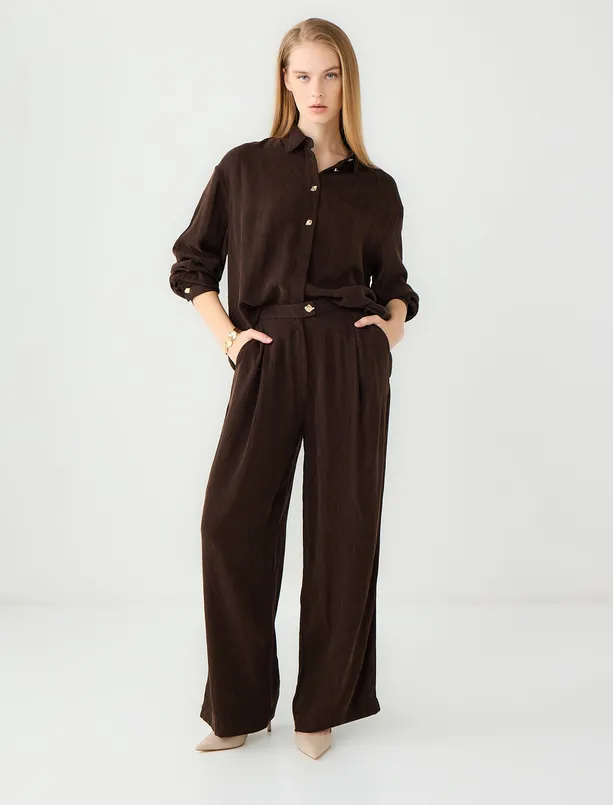 Women Brown Relaxed Fit Long Sleeve Metal Button Shirt