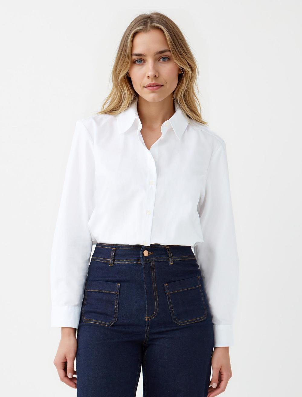 %100 Pamuk Düz Kesim Uzun Kollu Dokuma Gömlek