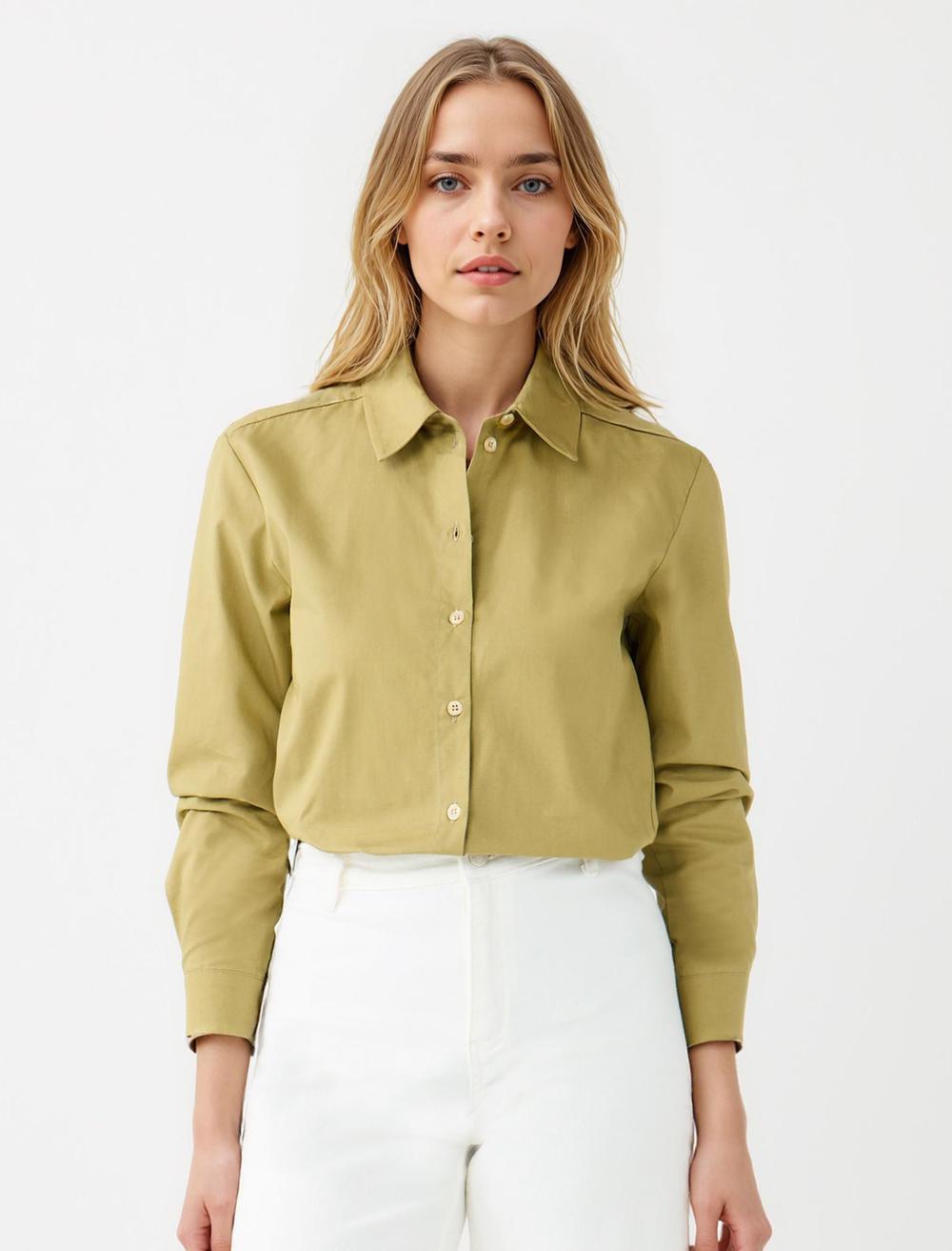 %100 Pamuk Düz Kesim Uzun Kollu Dokuma Gömlek