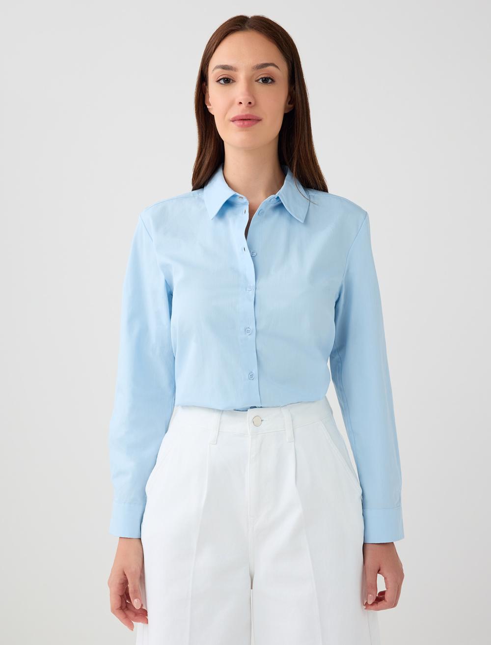 %100 Pamuk Düz Kesim Uzun Kollu Dokuma Gömlek