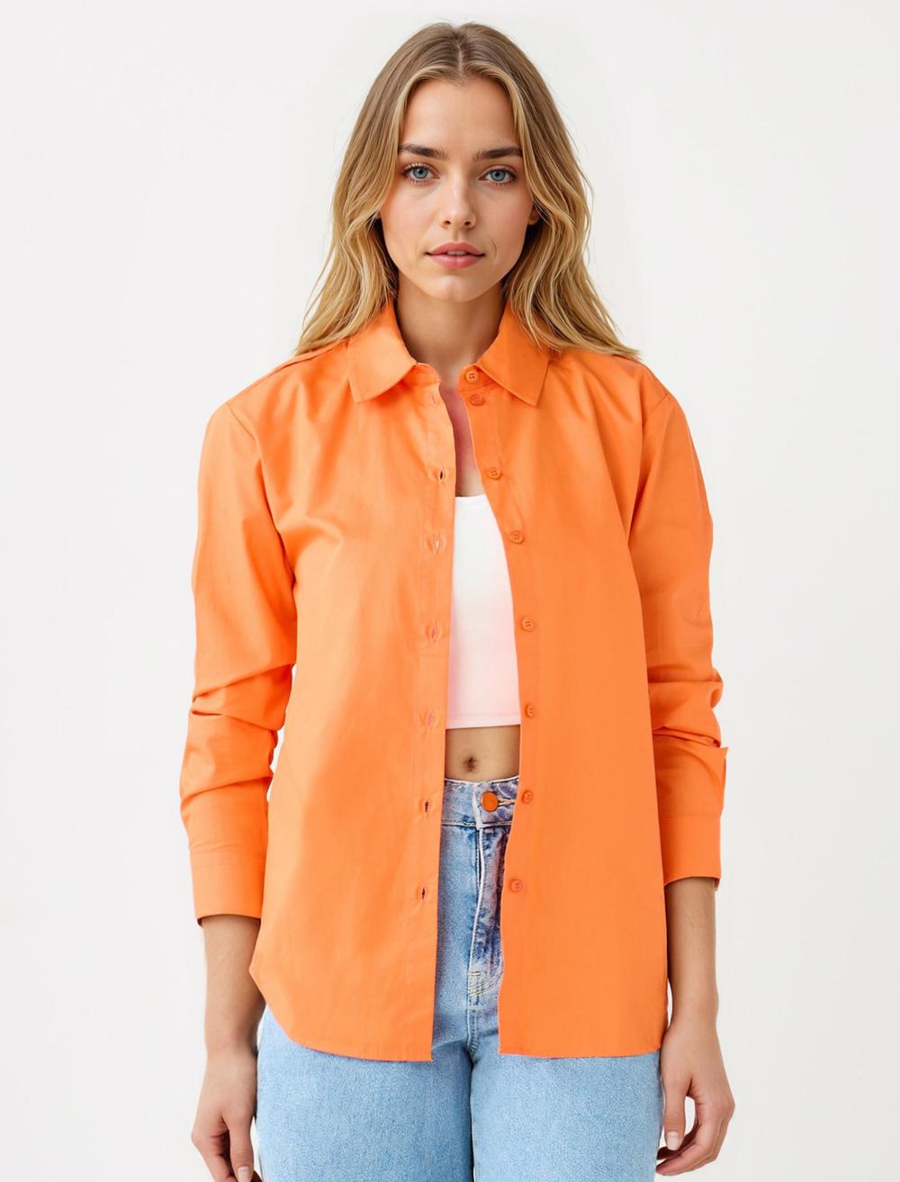 %100 Pamuk Düz Kesim Uzun Kollu Dokuma Gömlek