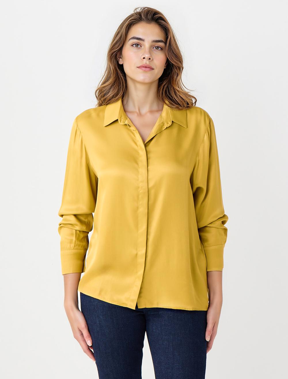 Rahat Kesim Uzun Kollu Saten Gömlek