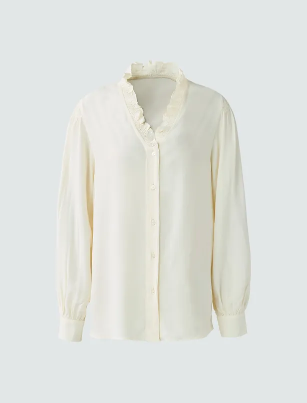 Women  Long Sleeve Draped Collar Woven Shirt