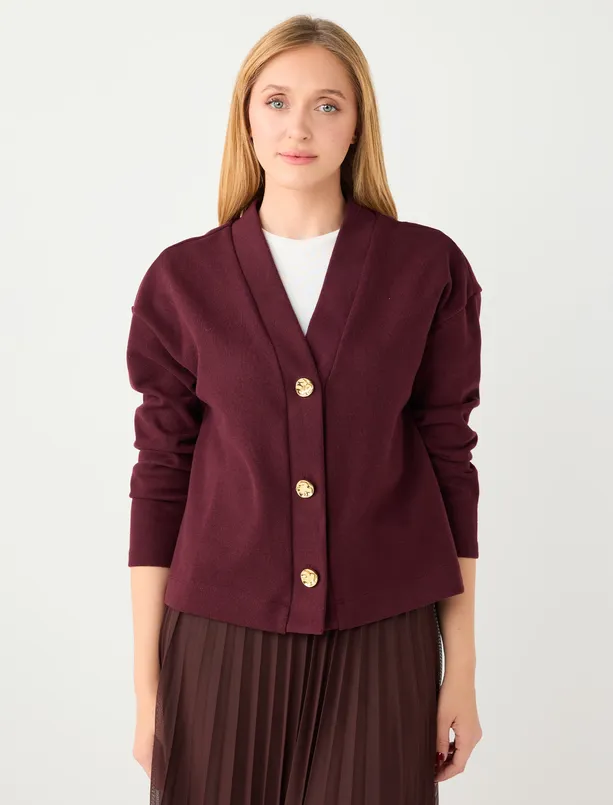 Bayan  Rahat Kesim V Yaka Yumuşak Dokulu Örme Hırka