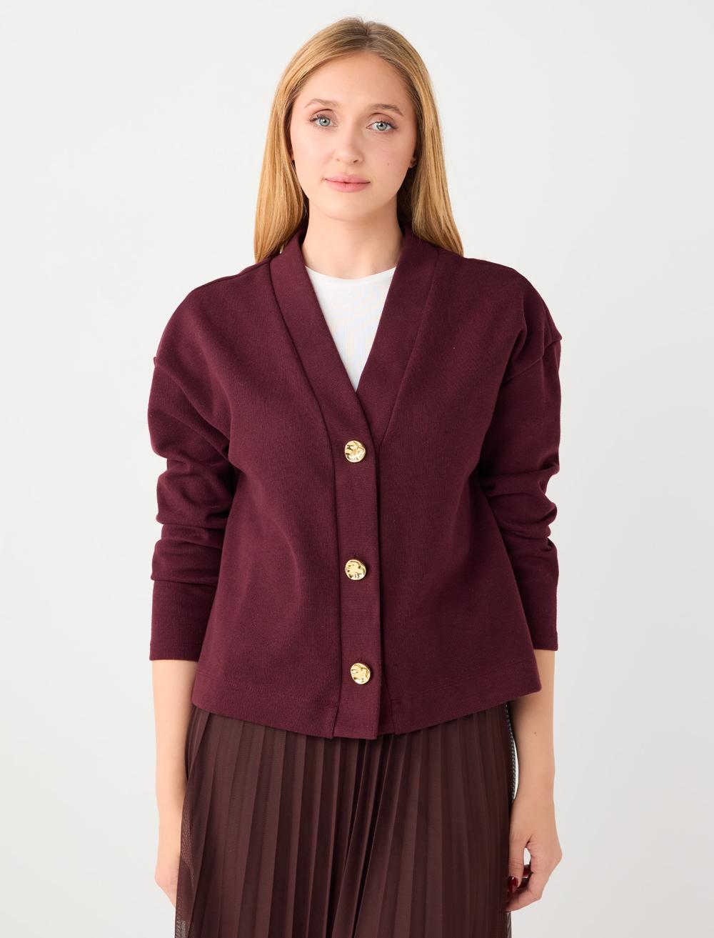 Rahat Kesim V Yaka Yumuşak Dokulu Örme Hırka