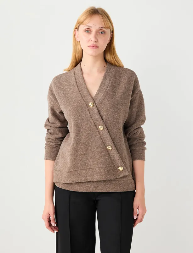 Bayan  Rahat Kesim Yumuşak Dokulu V Yaka Örme Hırka