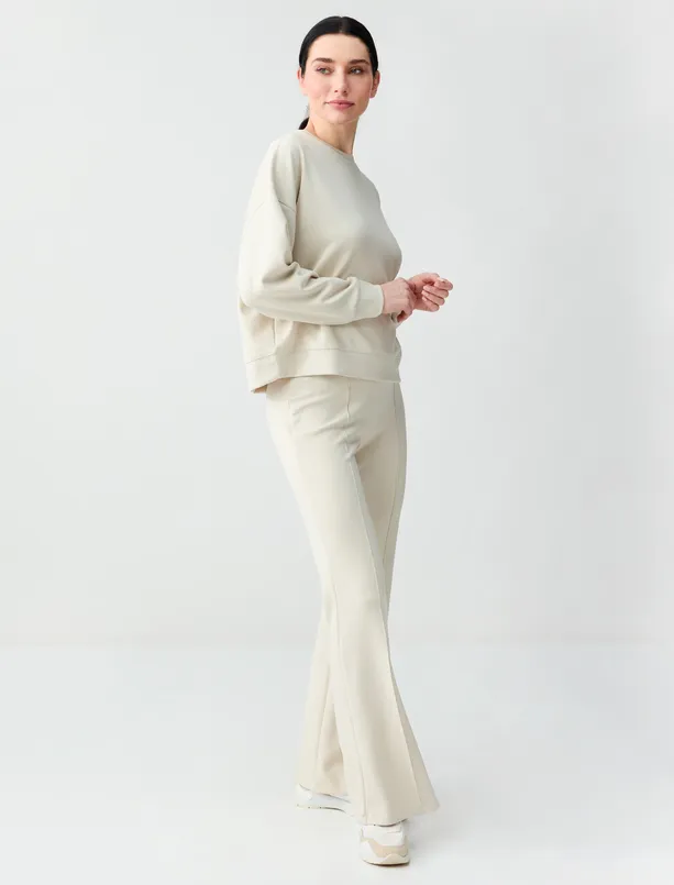 Women Beige High Waist Wide Leg Modal Jogger Pants