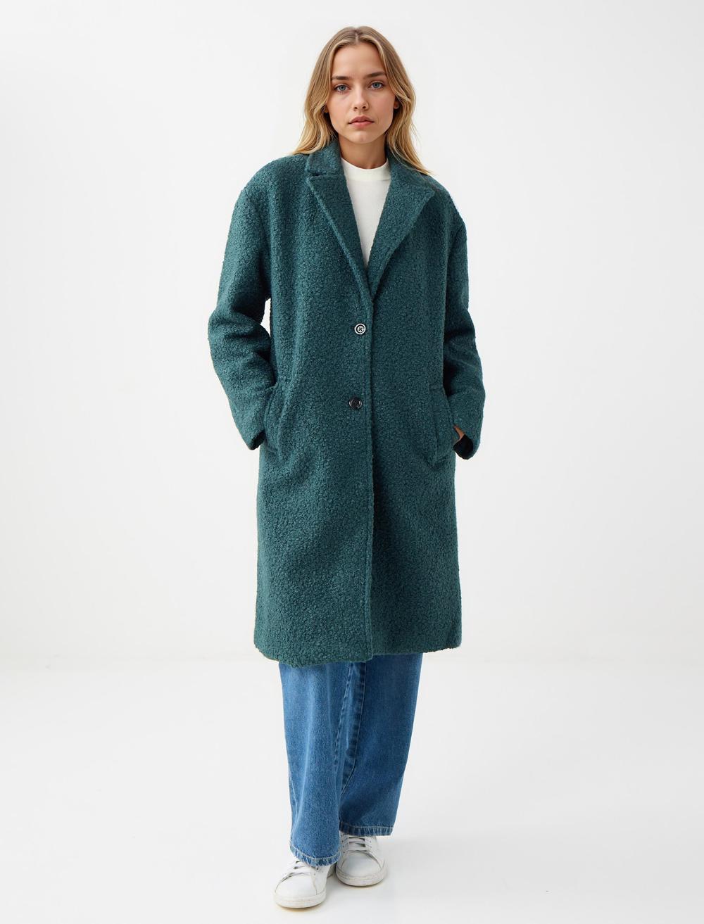 Rahat Kesim Ceket Yaka Uzun Kaşe Kaban