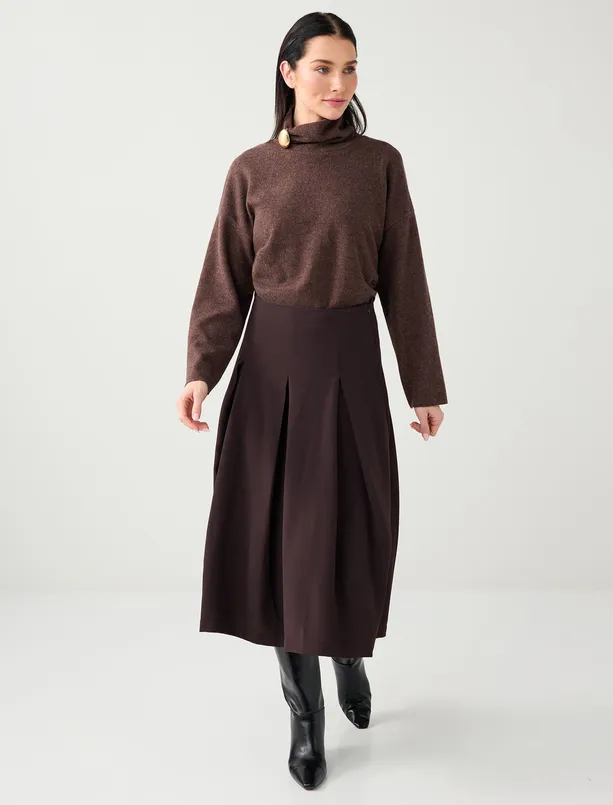 Bayan Vizon Yumuşak Dokulu Dik Yaka Aksesuar Detaylı Örme Kazak