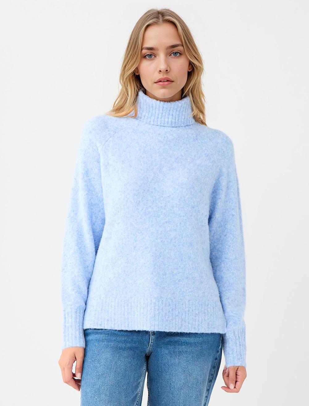 Uzun Kollu Balıkçı Yaka Yün Karışımlı Triko Kazak