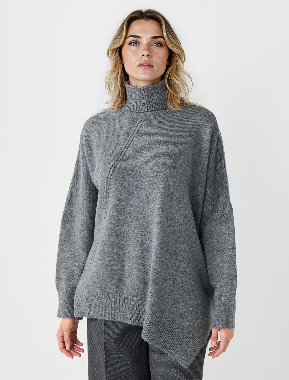 Balıkçı Yaka Düşük Omuz Triko Kazak