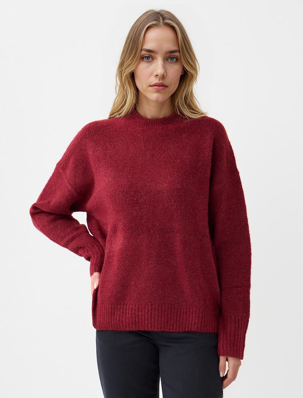 Uzun Kollu Bisiklet Yaka Yün Karışımlı Triko Kazak