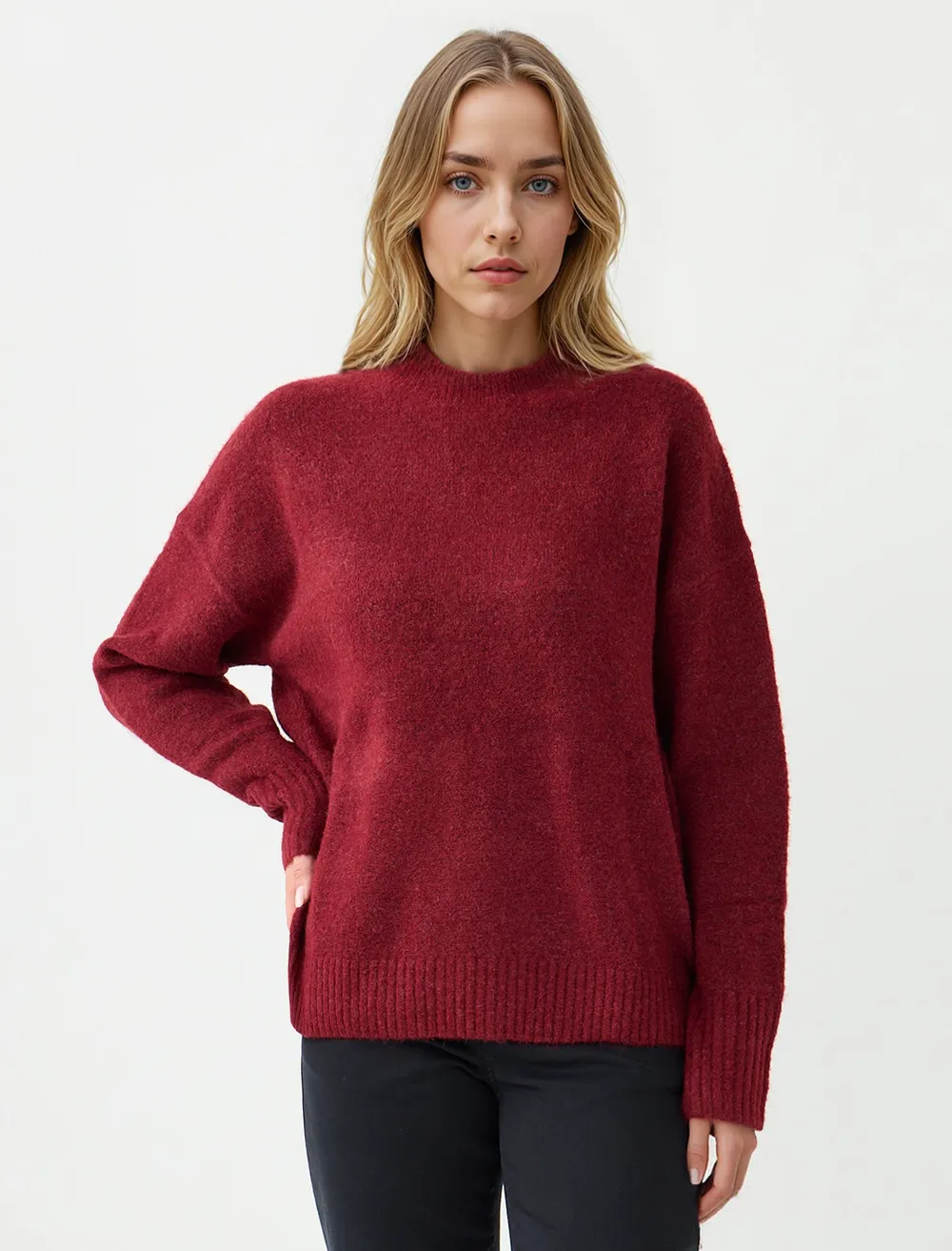 Long Sleeve Crew-Neck Wool Blend Knit Sweater