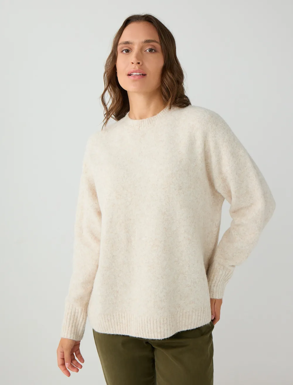 yumi　Tニット Ｍ Long Sleeve Crew-Neck Wool Blend Knit Sweater