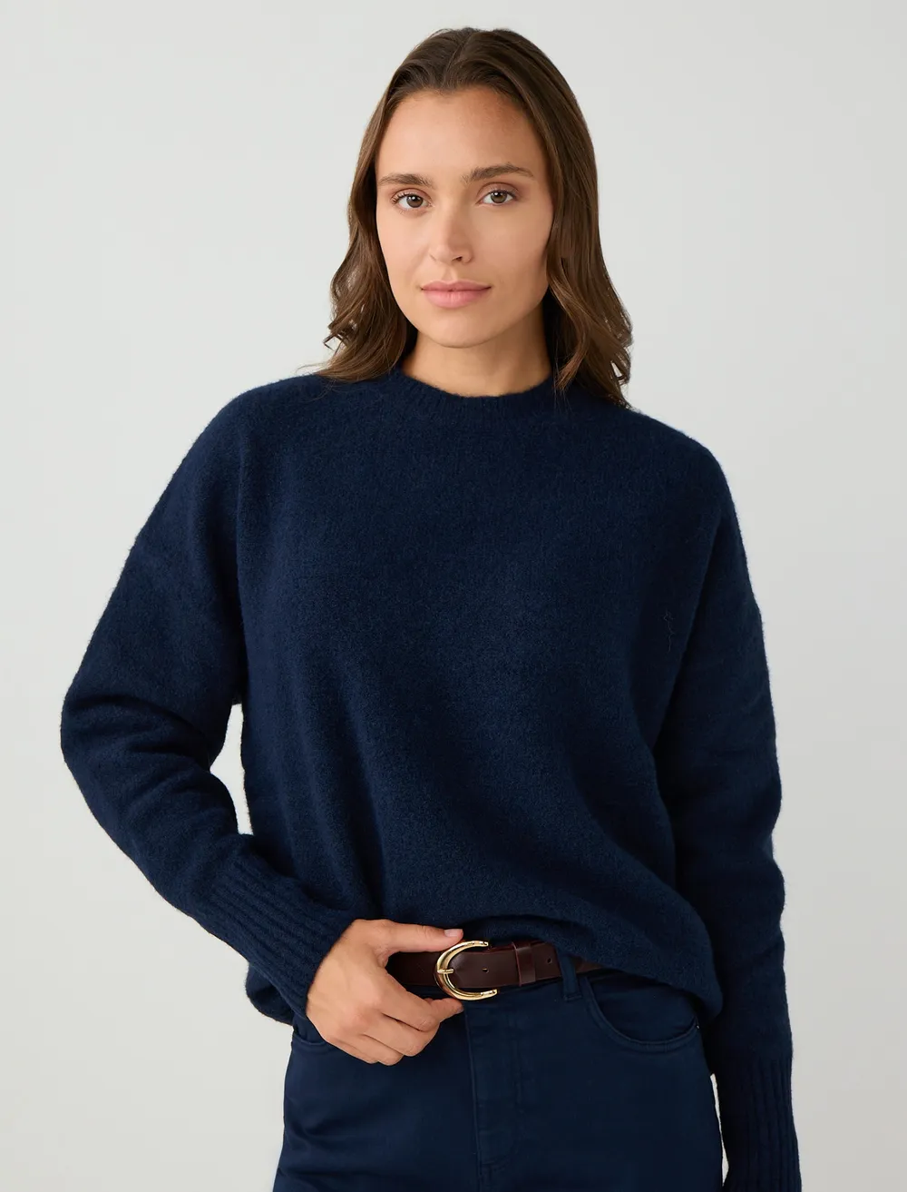 Lacivert Uzun Kollu Bisiklet Yaka Yün Karışımlı Triko Kazak