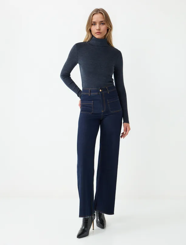 Bayan Antrasit Dar Kesim Balıkçı Yaka Yün Karışımlı Triko Kazak