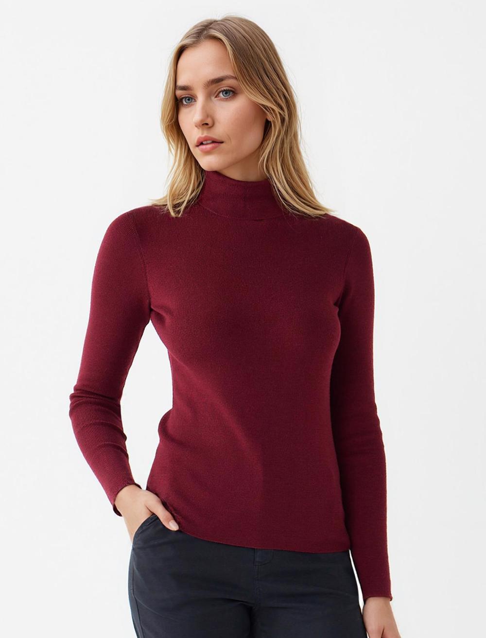 Dar Kesim Balıkçı Yaka Yün Karışımlı Triko Kazak