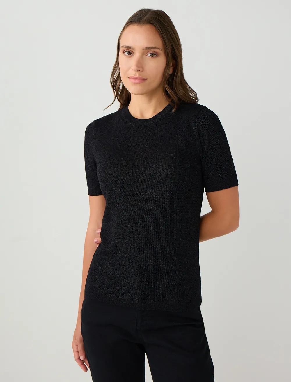 Siyah Kısa Kollu Bisiklet Yaka Triko Kazak