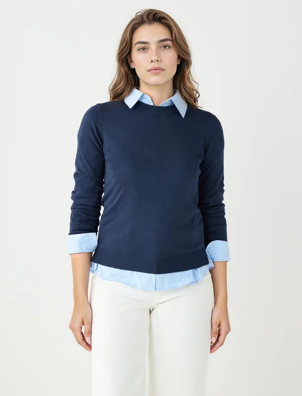 Women  Crew Neck Long Sleeve Wool Blend Sweater Sweater