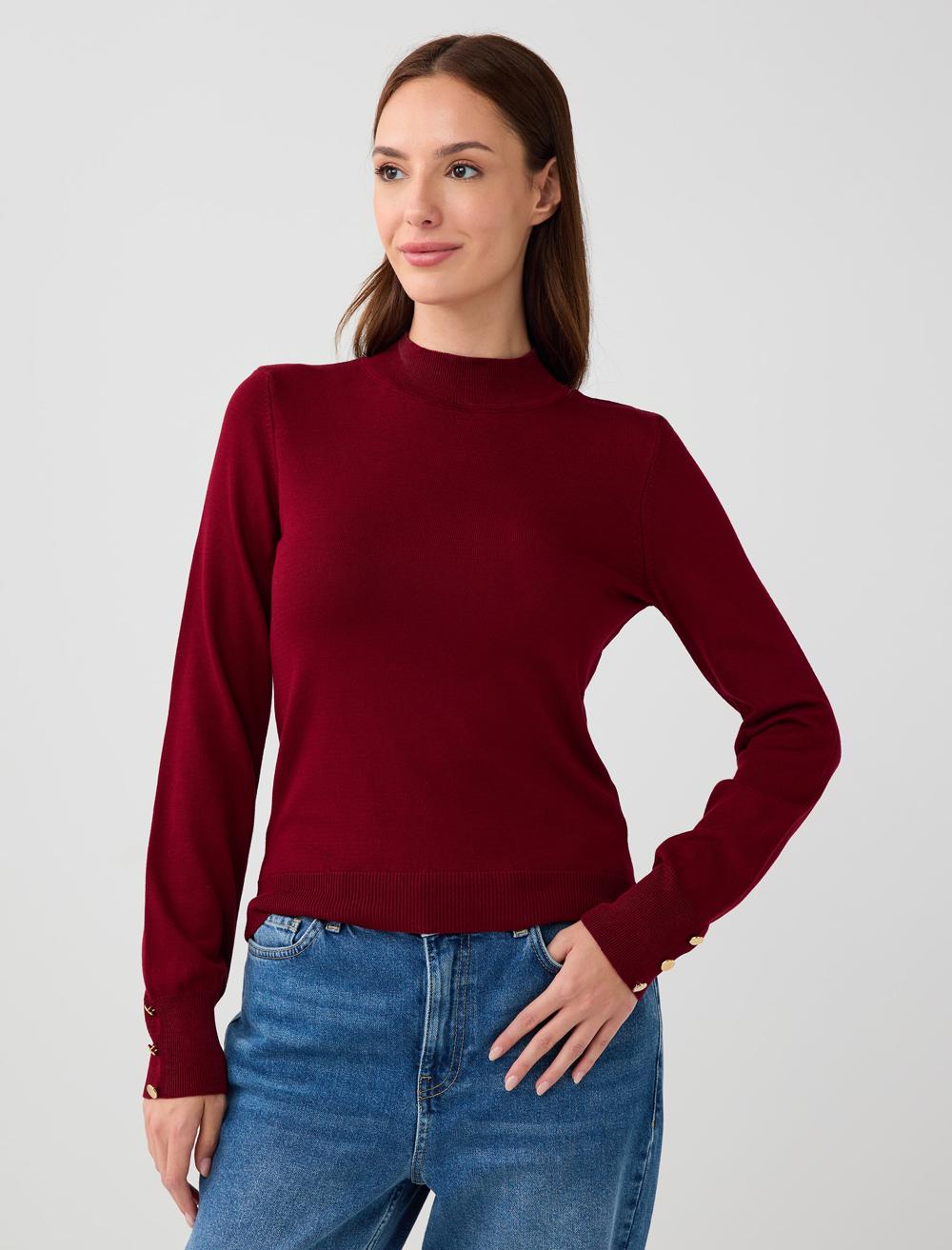 Balıkçı Yaka Uzun Kollu Düğme Detaylı Triko Kazak