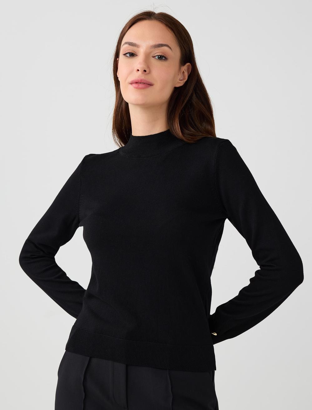 Balıkçı Yaka Uzun Kollu Düğme Detaylı Triko Kazak