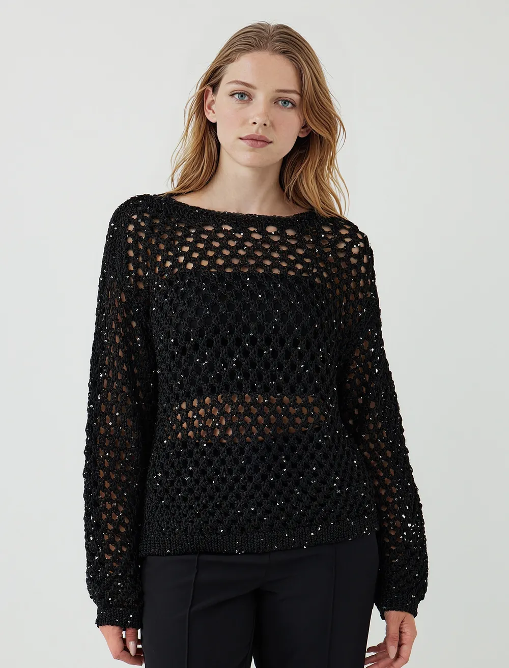 24AW ンニット nknit spiky KNIT pullover Boat Neck Long Sleeve Openwork Sweater Sweater