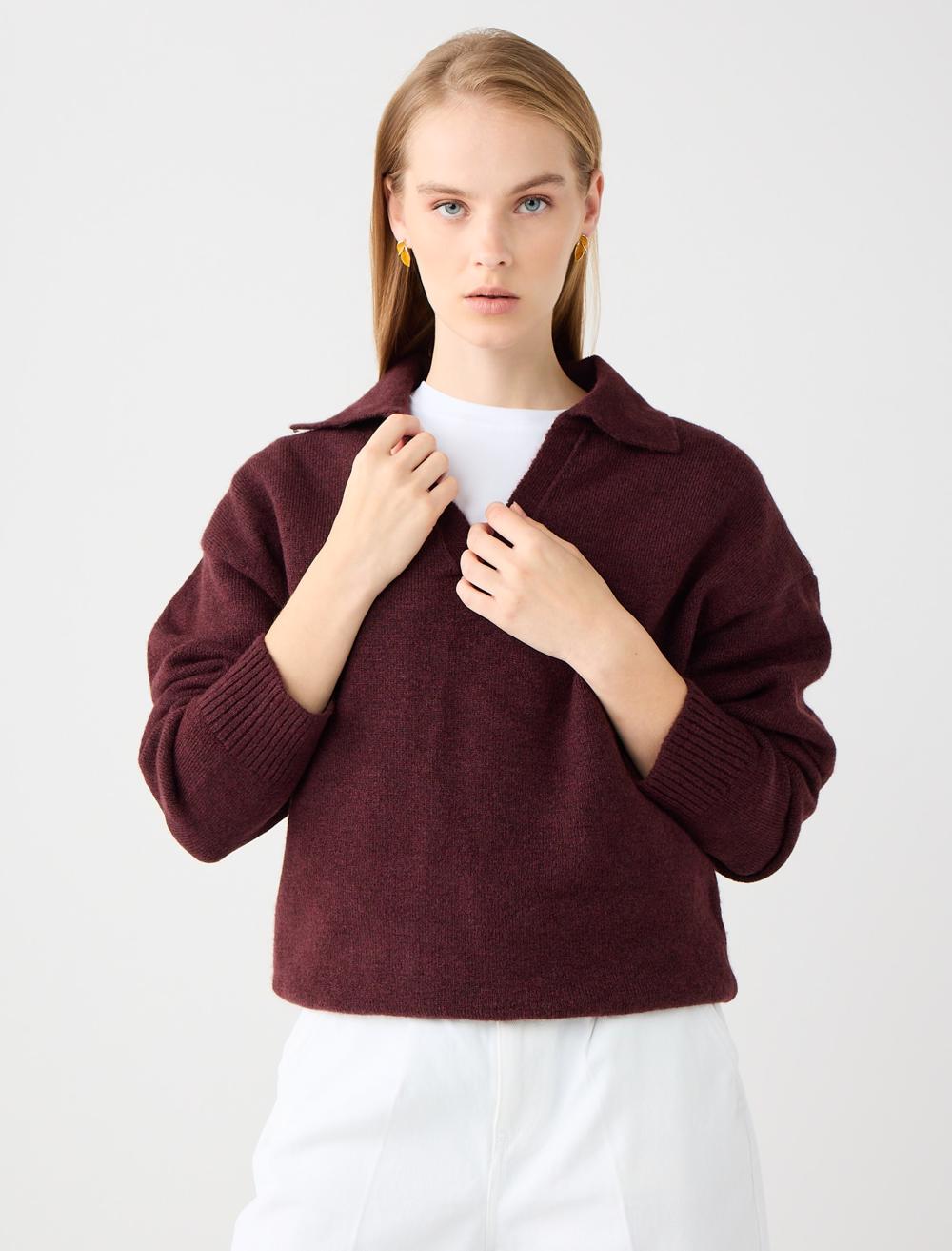 V Yaka Uzun Kollu Triko Kazak