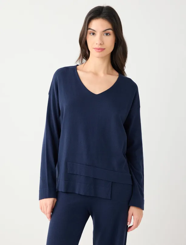 Bayan  Uzun Kollu V Yaka Triko Kazak