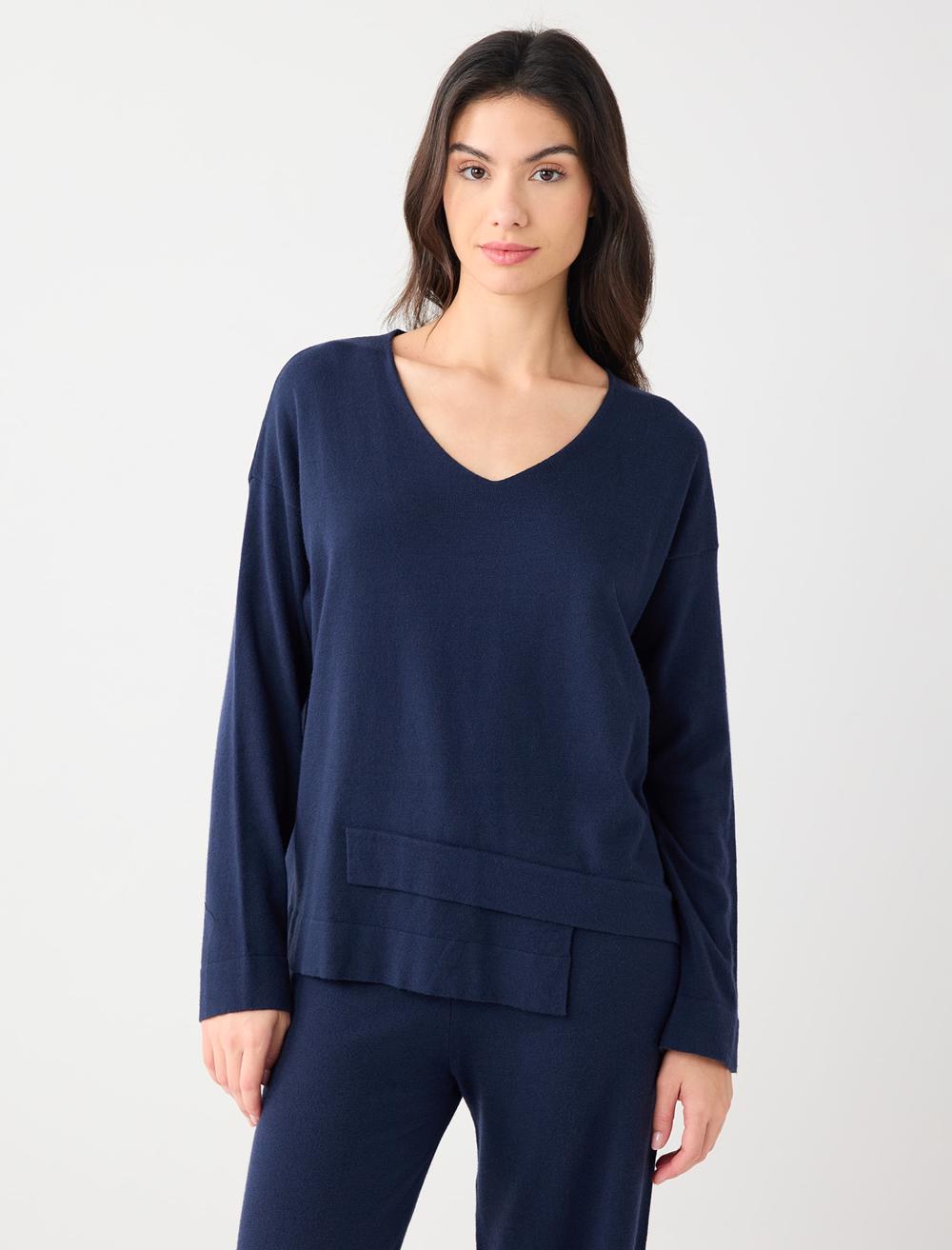 Uzun Kollu V Yaka Triko Kazak